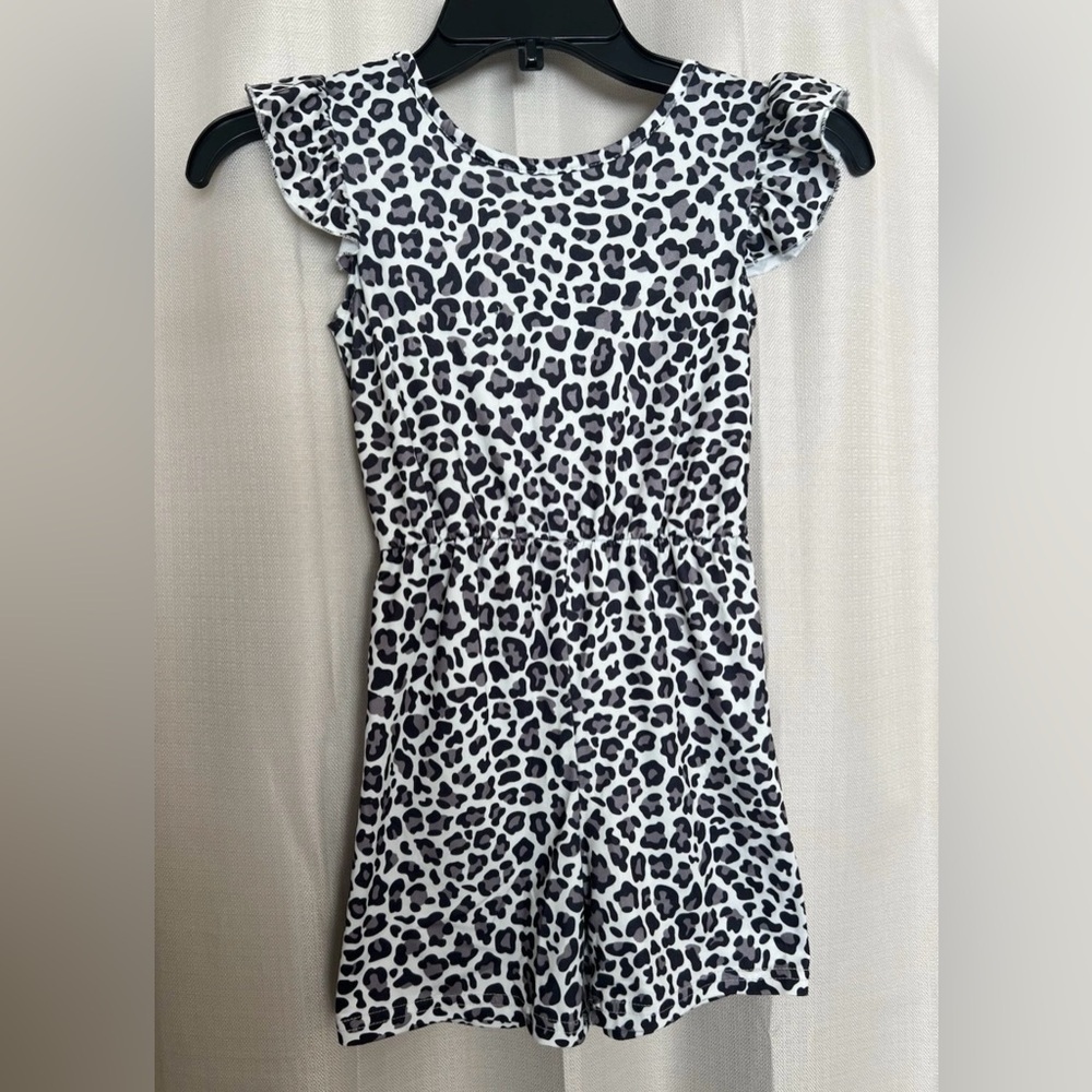 🐆 Girls Leopard Print Ruffle-Sleeve Romper – Size 7Y SHEIN